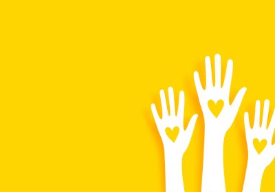 papercut style volunteer community hand up banner with text space vector